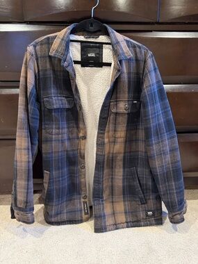 Vans Plaid Sherpa-Lined Shirt Jacket in Brown and Black